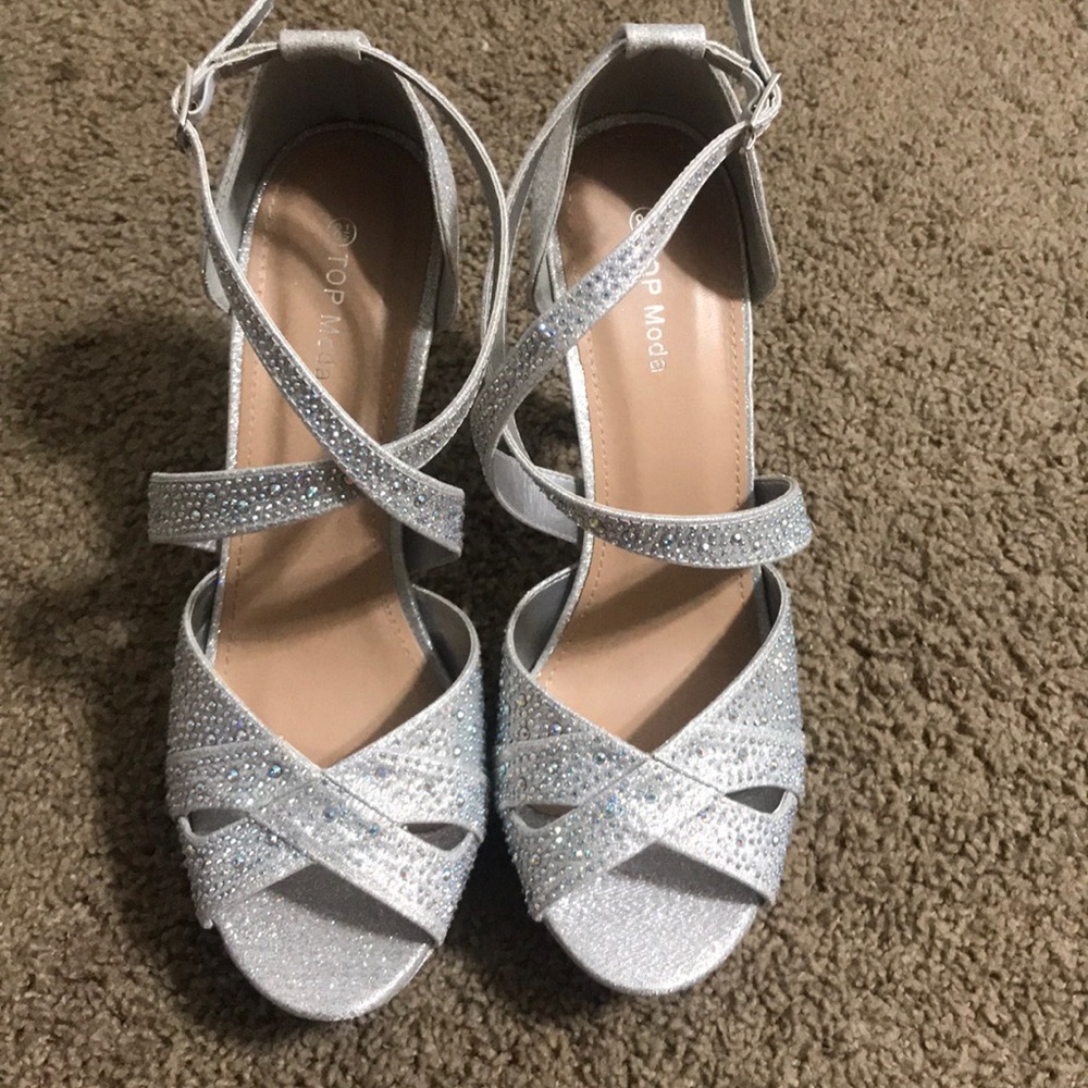 Rhinestone/silver heels